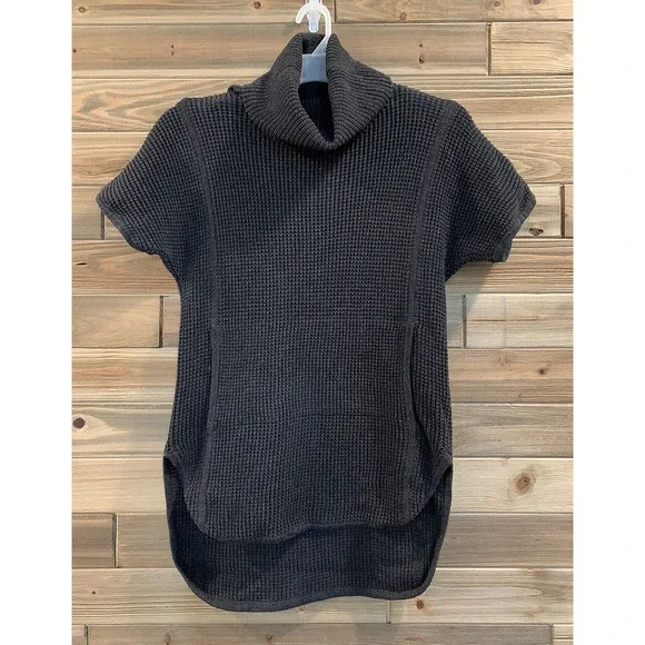 UGG Black Pullover Waffle Knit Cowl Neck Short Sleeve Sweater Dress Women's  Sz M